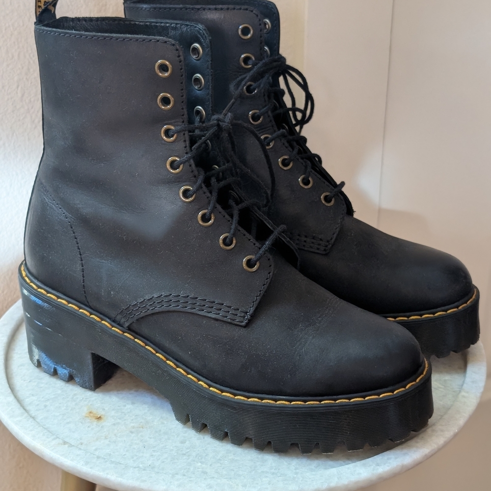 Dr. Martens Black Combat Boots with Yellow Stitching